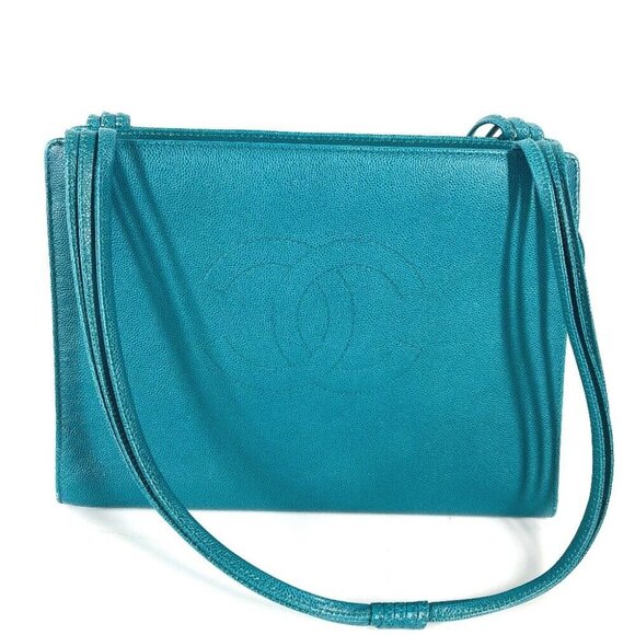CHANEL Bag Tote Bag CC CC Mark Shoulder Shoulder Bag Caviar Leather GreenBased - Picture 1 of 13